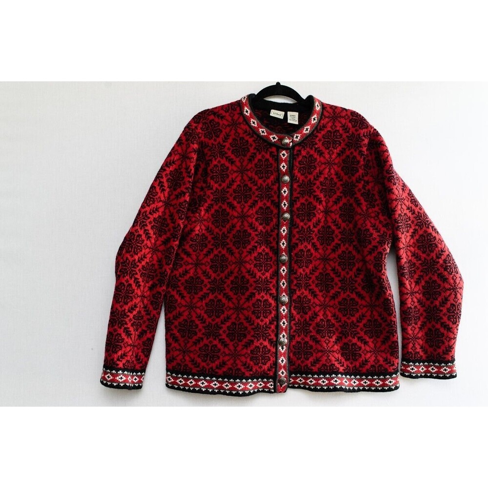 Red Patterned Women's Cardigan Sweater